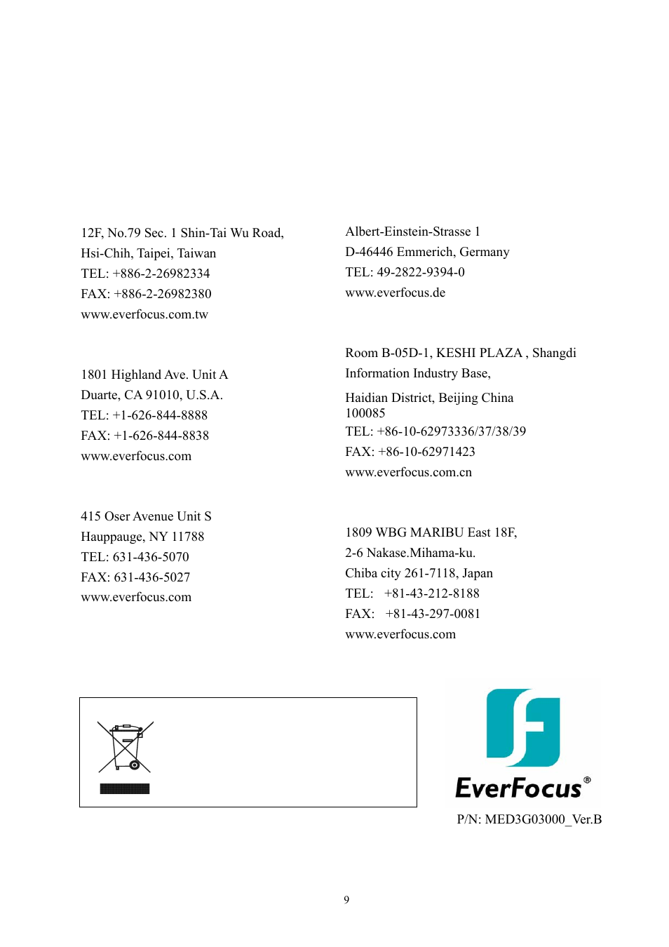 Everfocus electronics corp, Haidian district, beijing china | EverFocus 560 TVL Color Mini Dome Camera ED350 User Manual | Page 10 / 10