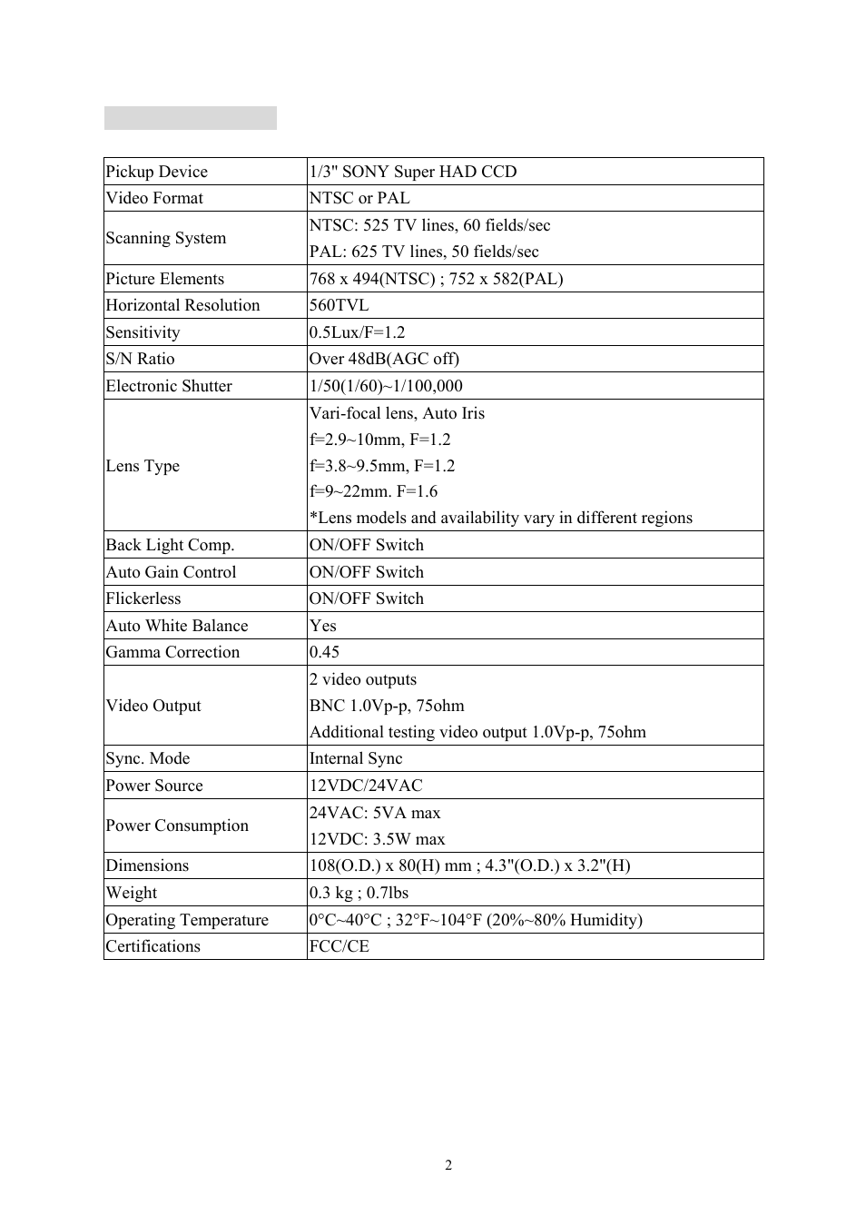 EverFocus 560 TVL Color Mini Dome Camera ED350 User Manual | Page 3 / 10