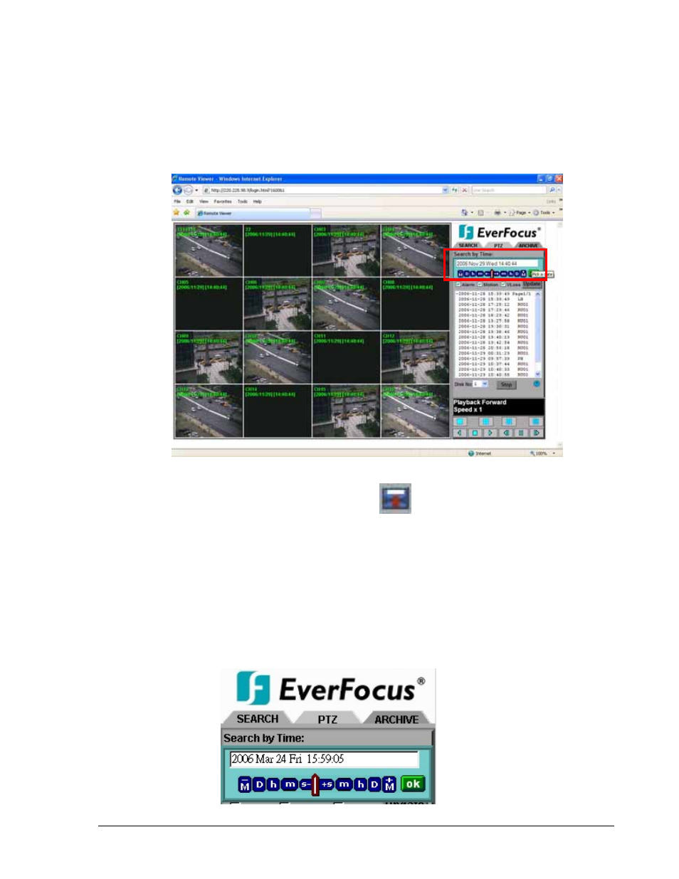 1 search, 1 search by time | EverFocus EDVR SERIES User Manual | Page 129 / 148