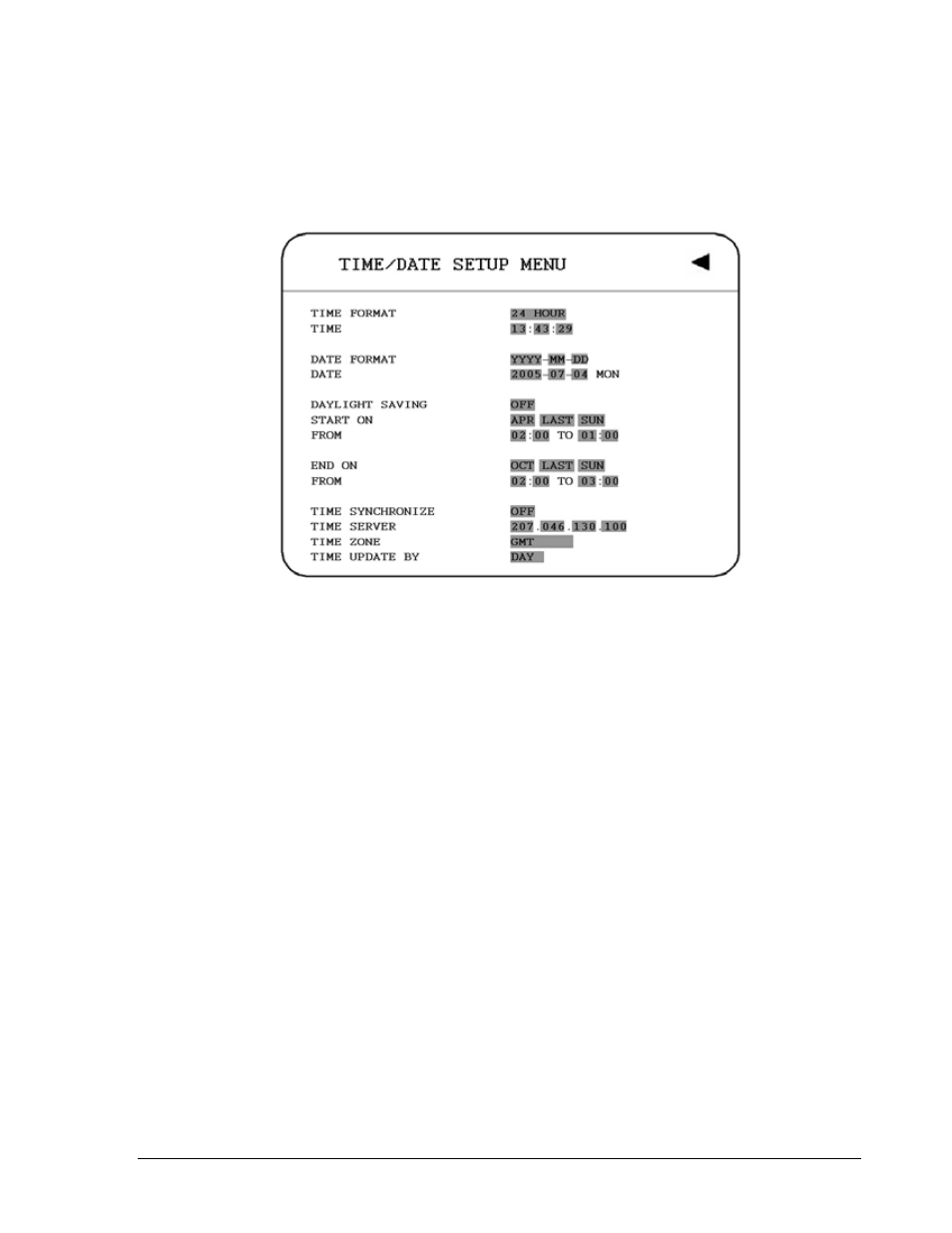 1 time/date setup menu | EverFocus EDVR SERIES User Manual | Page 28 / 148