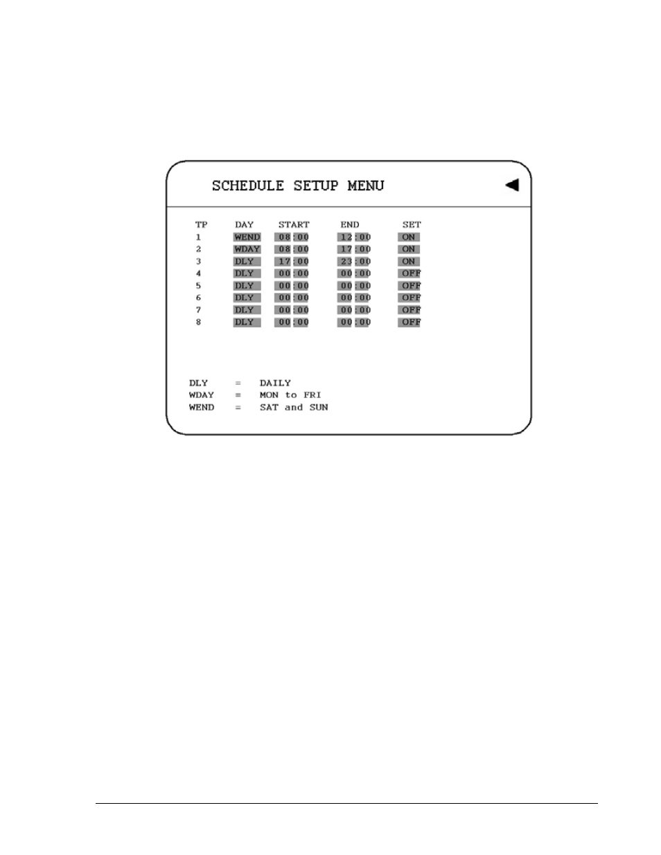 8 schedule setup menu | EverFocus EDVR SERIES User Manual | Page 59 / 148