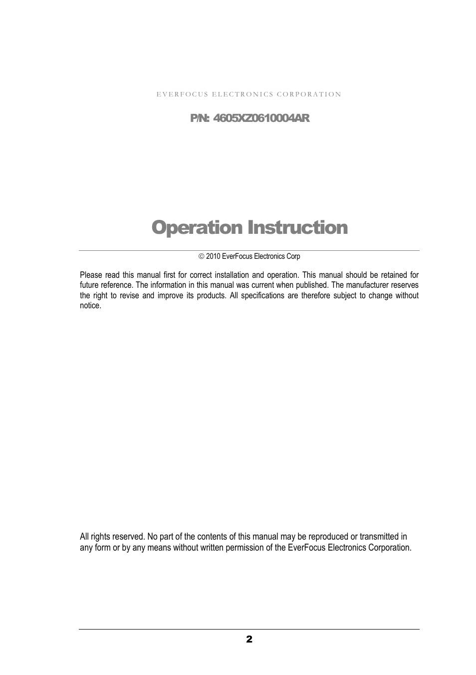 Operation instruction | EverFocus EZ630 User Manual | Page 2 / 33