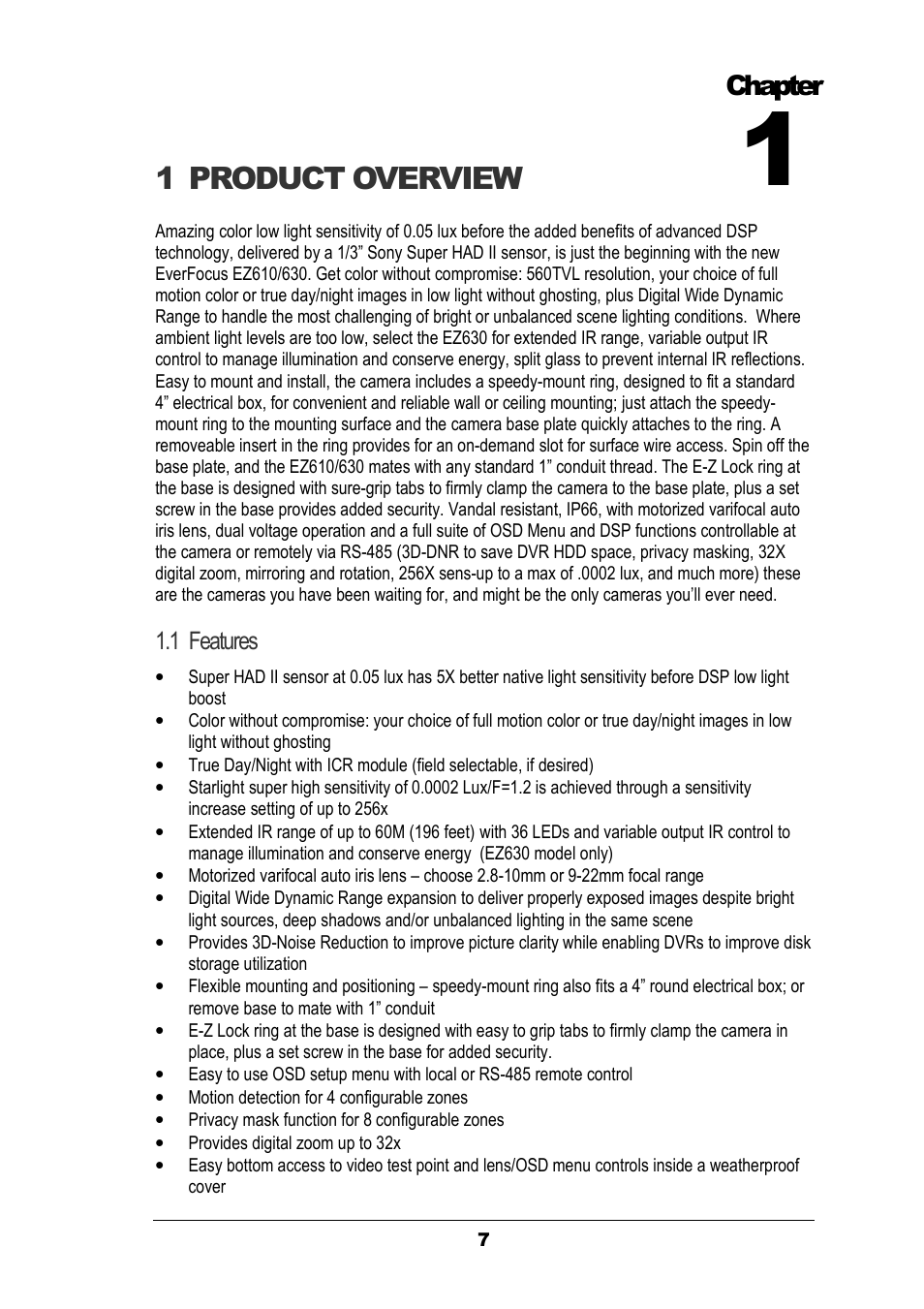 1 product overview, Chapter | EverFocus EZ630 User Manual | Page 7 / 33