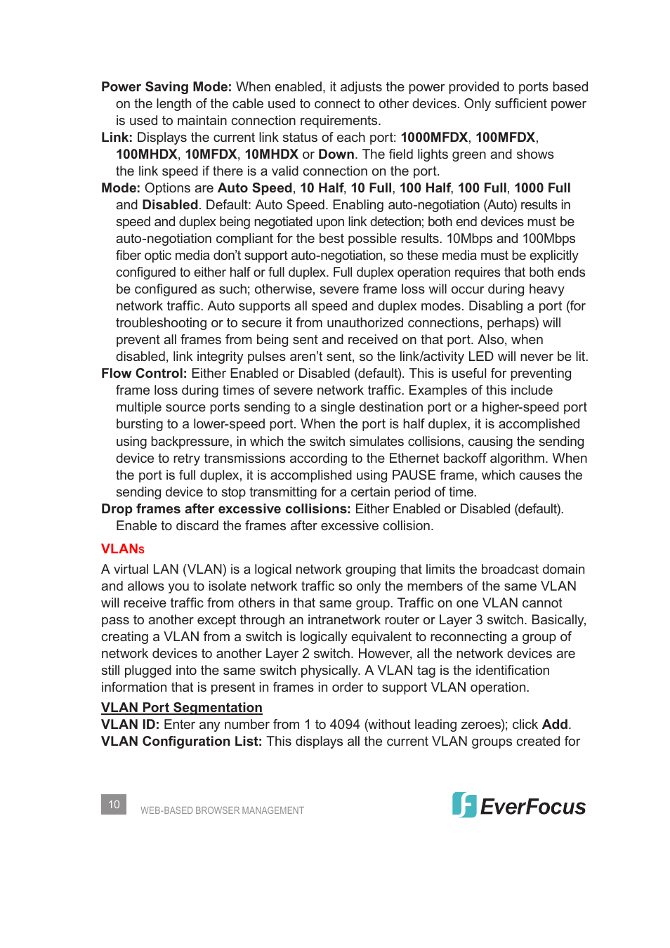 EverFocus Gigabit Managed Ethernet Switch ESM308T000D User Manual | Page 10 / 28