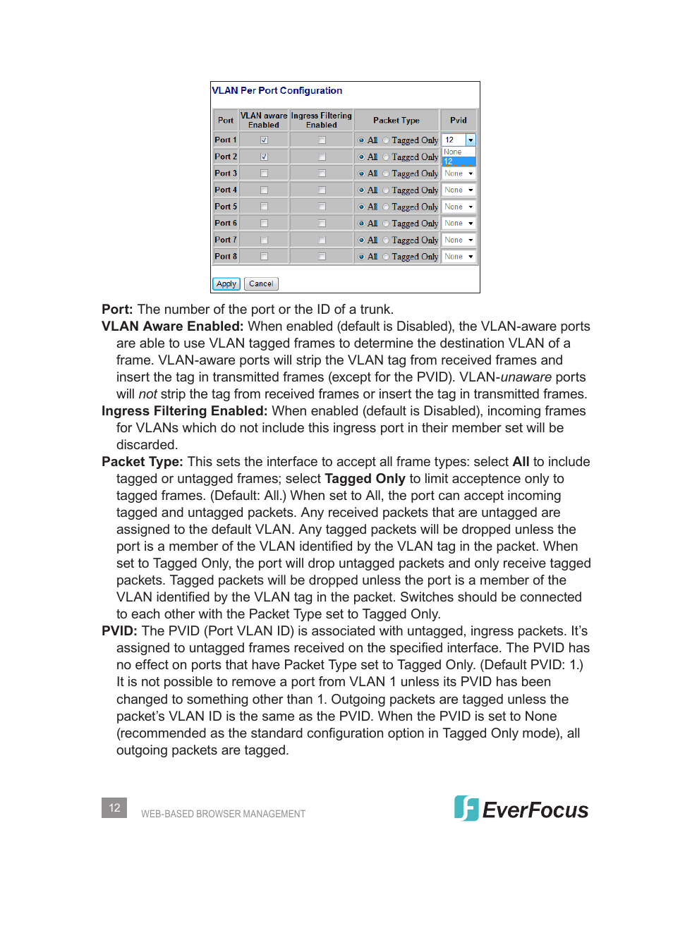 EverFocus Gigabit Managed Ethernet Switch ESM308T000D User Manual | Page 12 / 28