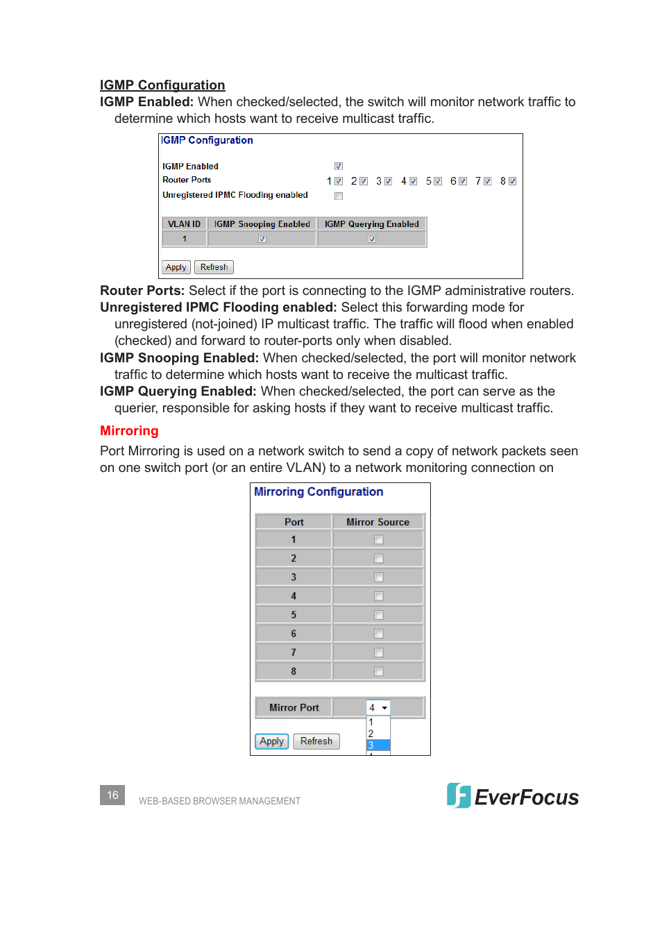 EverFocus Gigabit Managed Ethernet Switch ESM308T000D User Manual | Page 16 / 28
