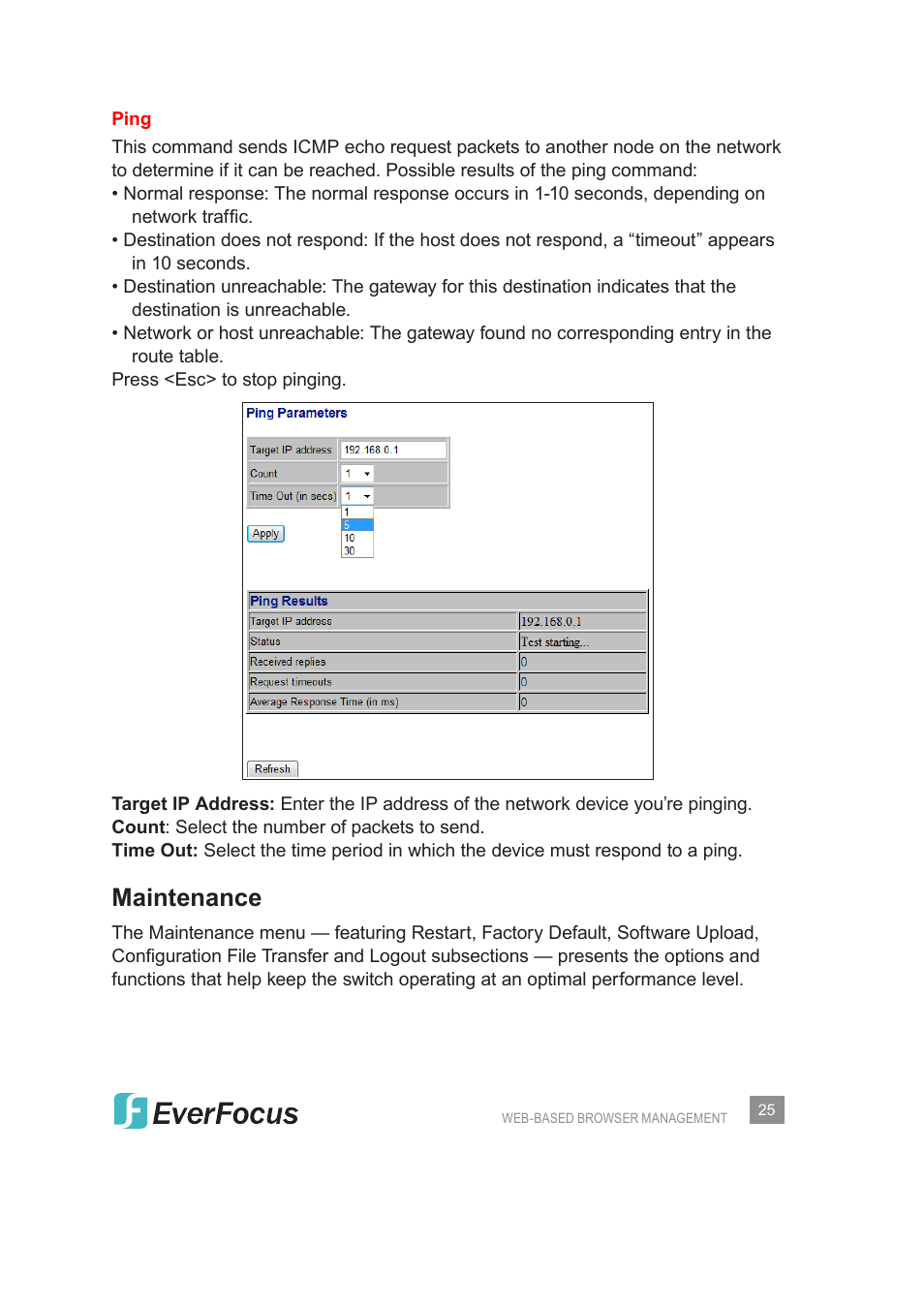 Maintenance | EverFocus Gigabit Managed Ethernet Switch ESM308T000D User Manual | Page 25 / 28