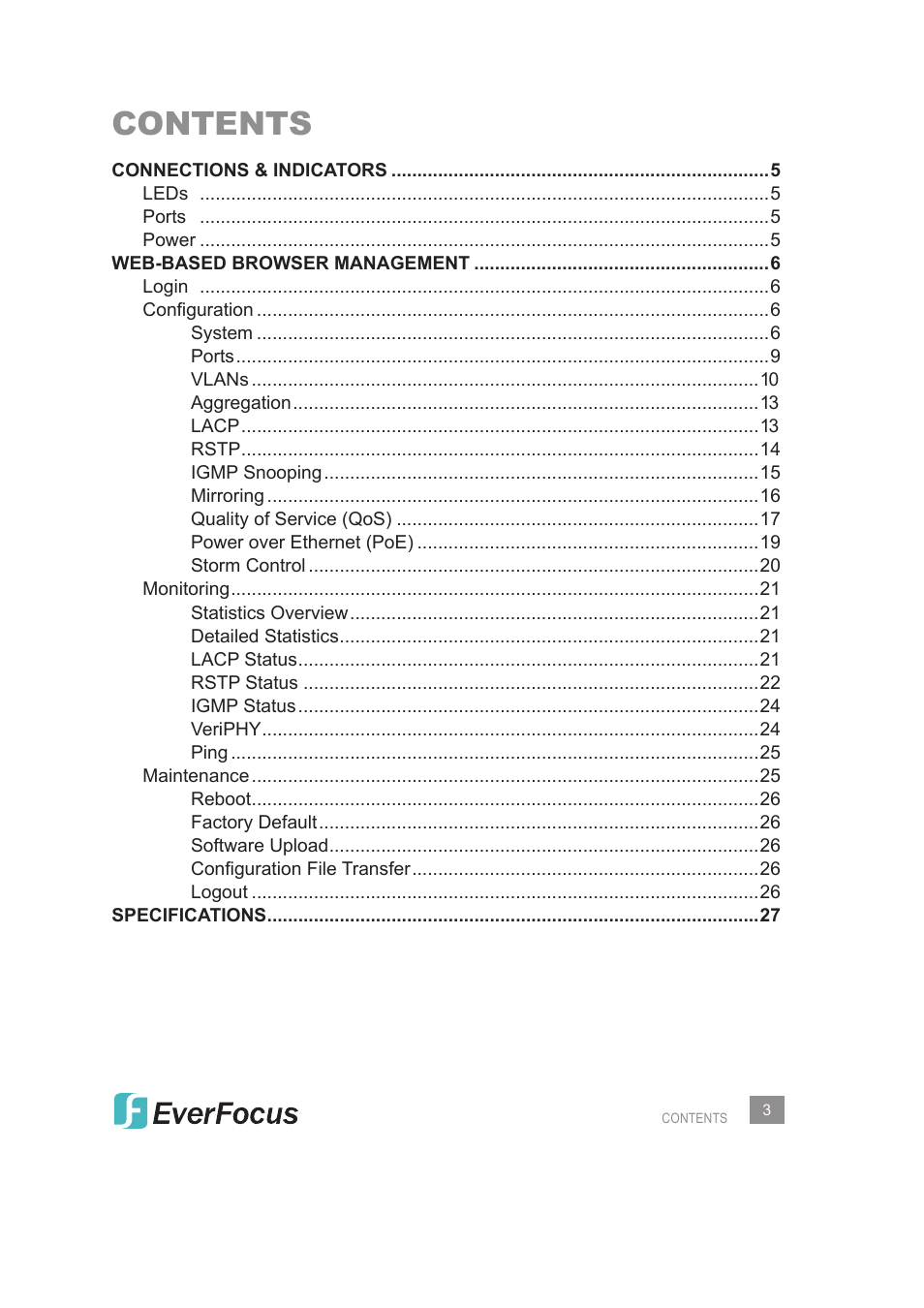 EverFocus Gigabit Managed Ethernet Switch ESM308T000D User Manual | Page 3 / 28