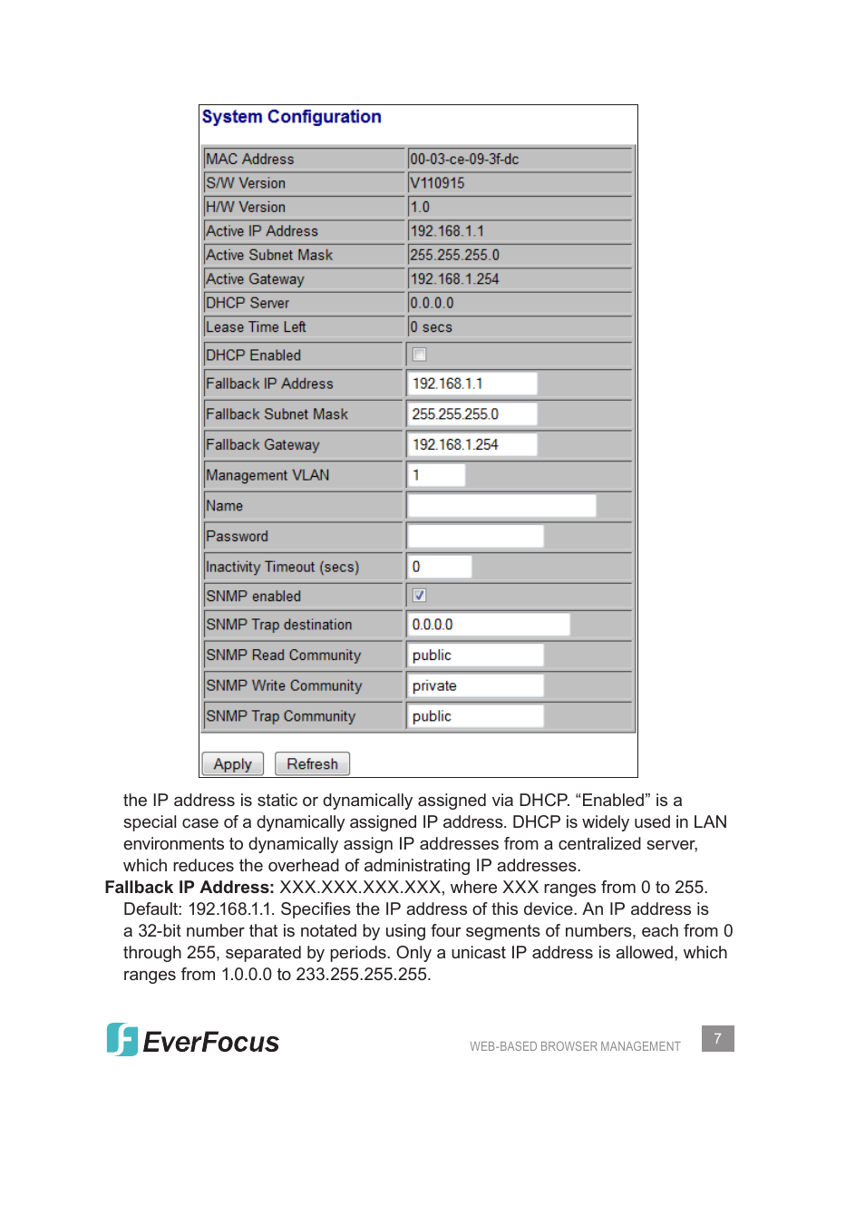 EverFocus Gigabit Managed Ethernet Switch ESM308T000D User Manual | Page 7 / 28