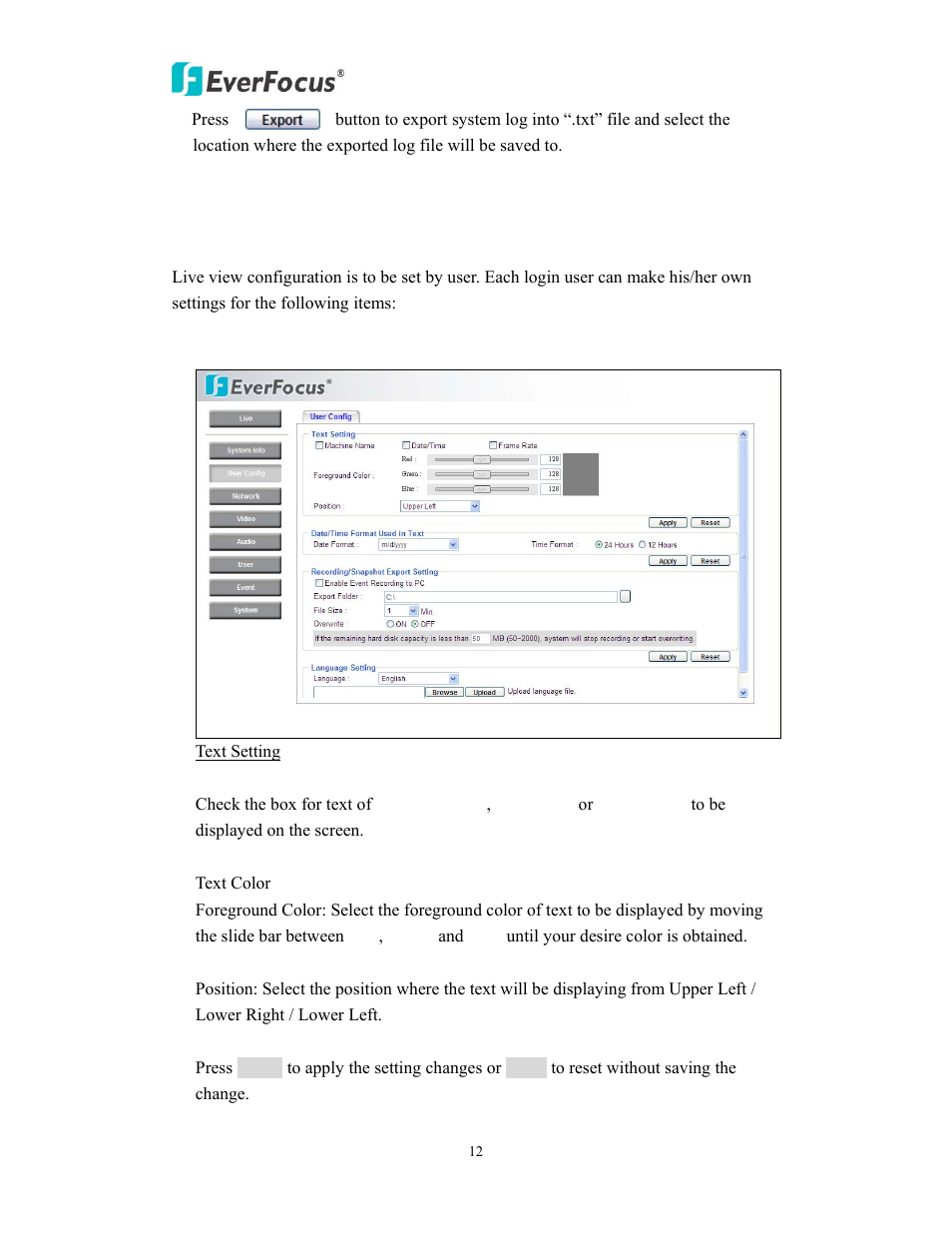 2 user config | EverFocus EAN800AW User Manual | Page 12 / 44