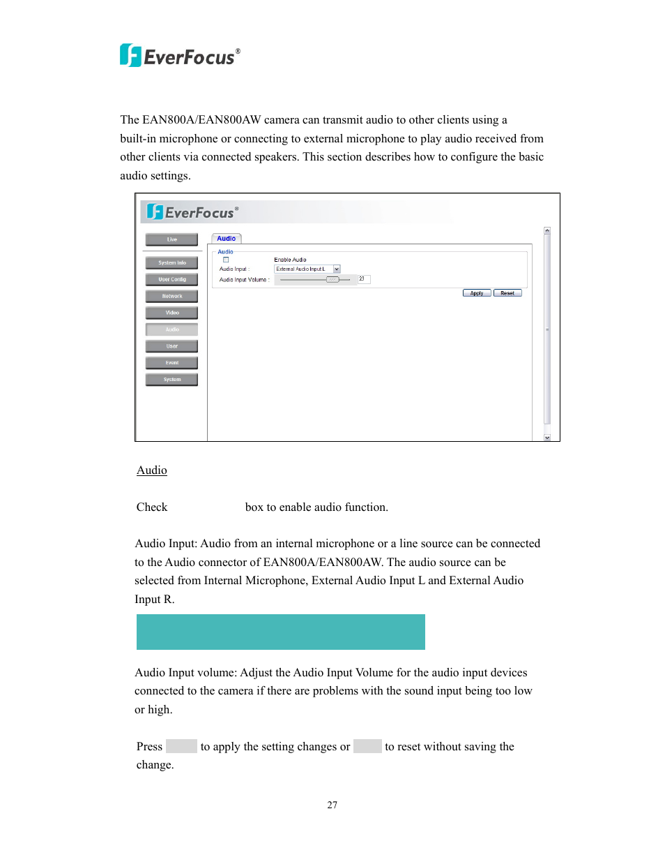 5 audio | EverFocus EAN800AW User Manual | Page 27 / 44