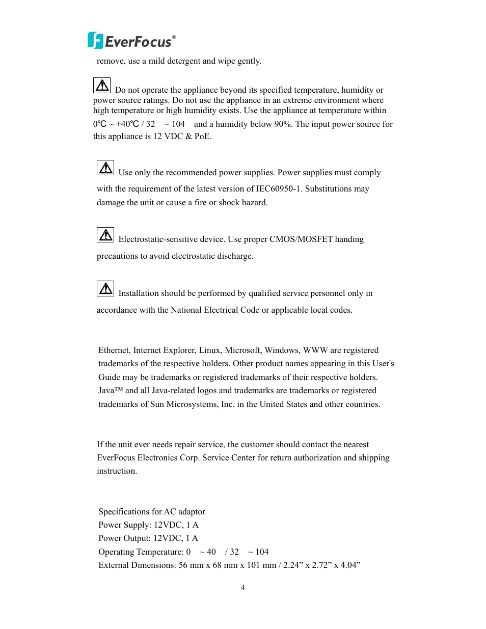 EverFocus EAN800AW User Manual | Page 4 / 44