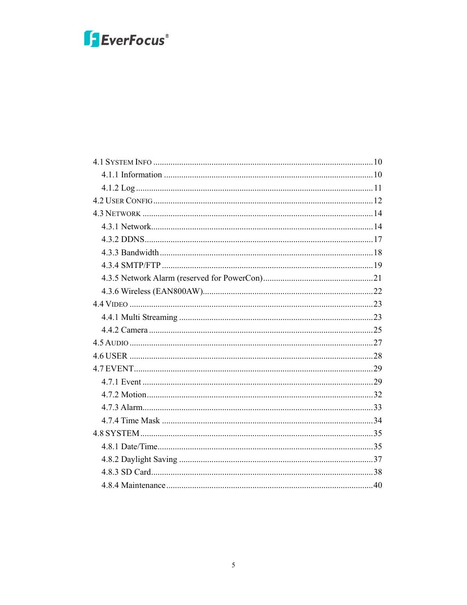 EverFocus EAN800AW User Manual | Page 5 / 44