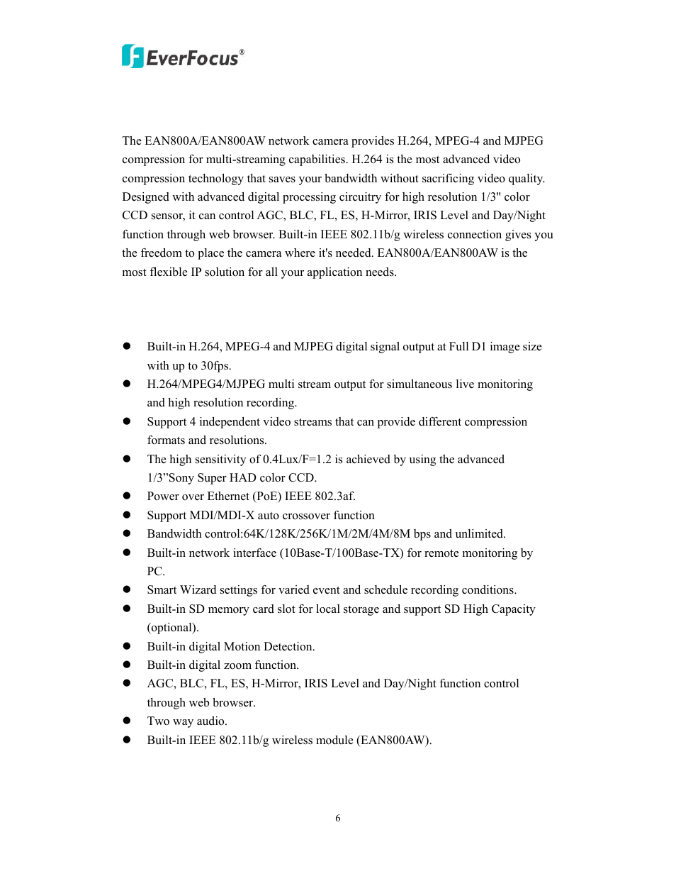 Introduction, Features | EverFocus EAN800AW User Manual | Page 6 / 44