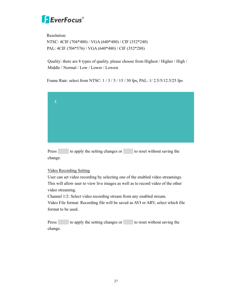 EverFocus EVS200A/AW User Manual | Page 27 / 51