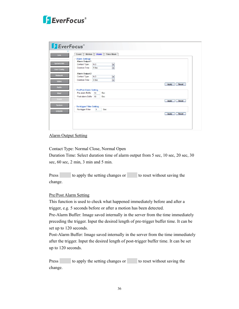 EverFocus EVS200A/AW User Manual | Page 36 / 51