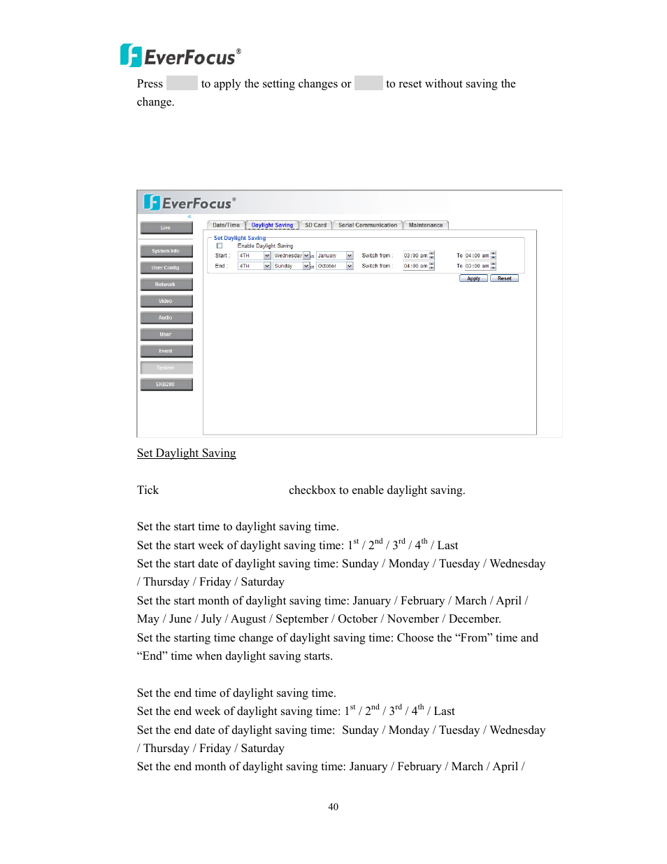 EverFocus EVS200A/AW User Manual | Page 40 / 51