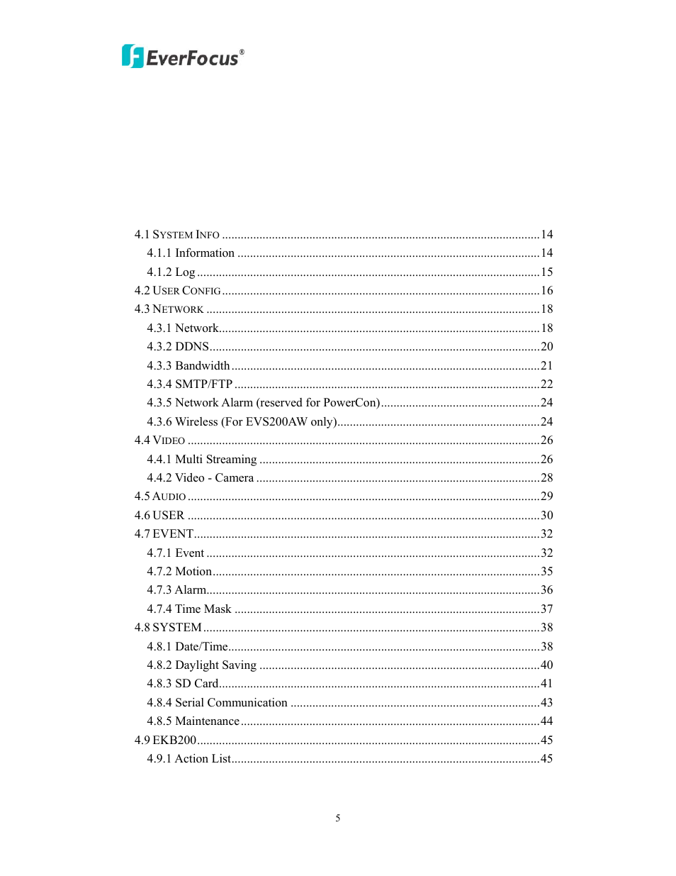 EverFocus EVS200A/AW User Manual | Page 5 / 51