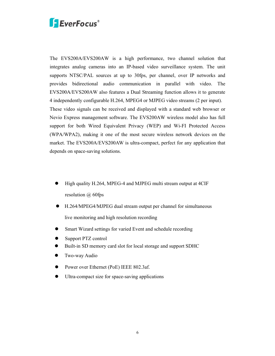 Introduction, Features | EverFocus EVS200A/AW User Manual | Page 6 / 51