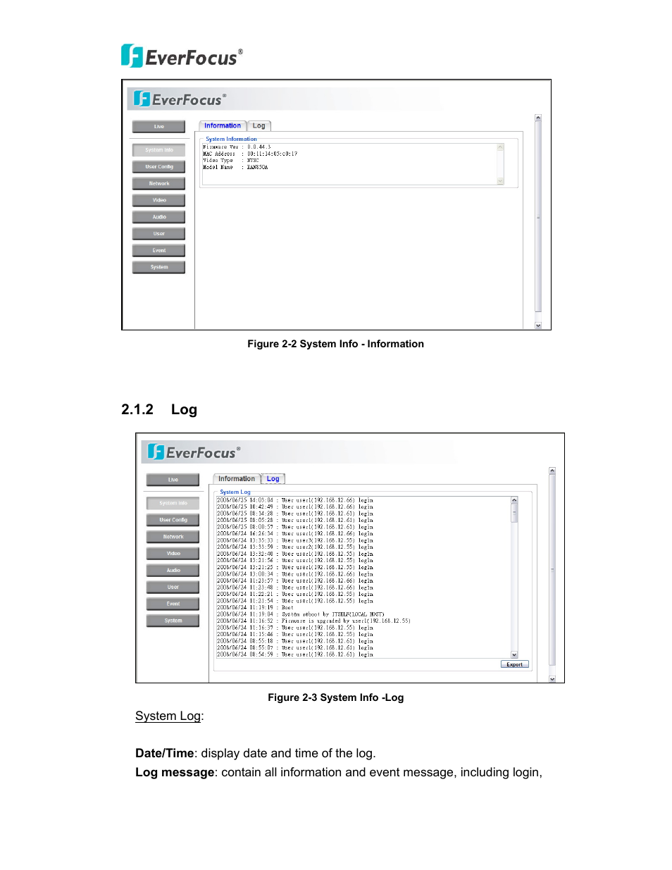 2 log | EverFocus PTZ SPEED DOME EPN3600 User Manual | Page 17 / 88