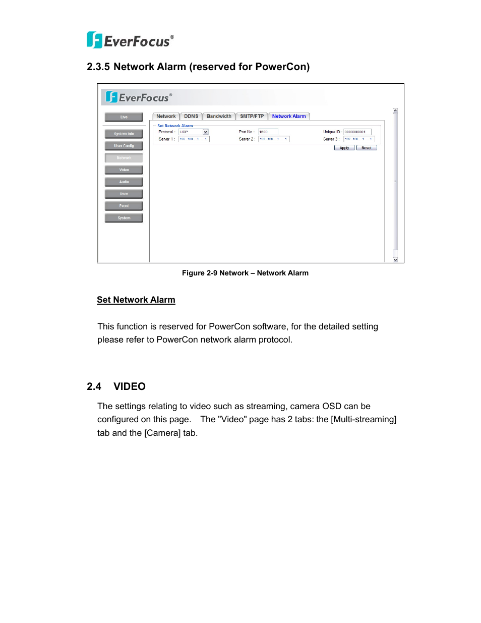 5 network alarm (reserved for powercon), 4 video | EverFocus PTZ SPEED DOME EPN3600 User Manual | Page 27 / 88