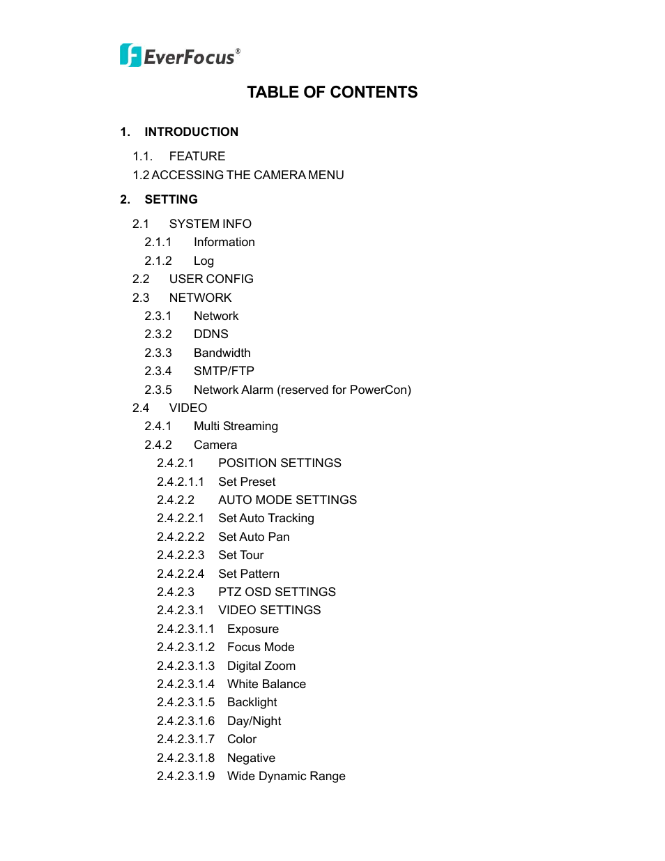 EverFocus PTZ SPEED DOME EPN3600 User Manual | Page 5 / 88