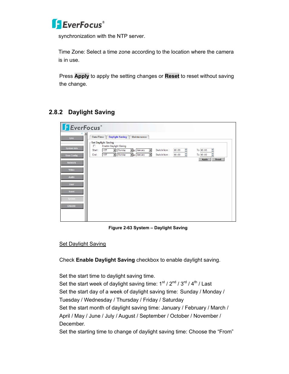 2 daylight saving | EverFocus PTZ SPEED DOME EPN3600 User Manual | Page 79 / 88