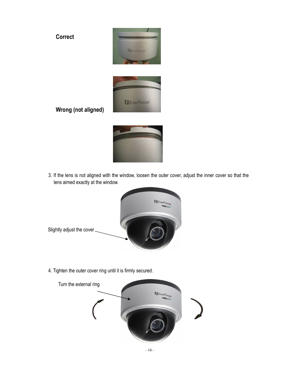 Correct, Wrong (not aligned) | EverFocus EHH5200 User Manual | Page 17 / 25