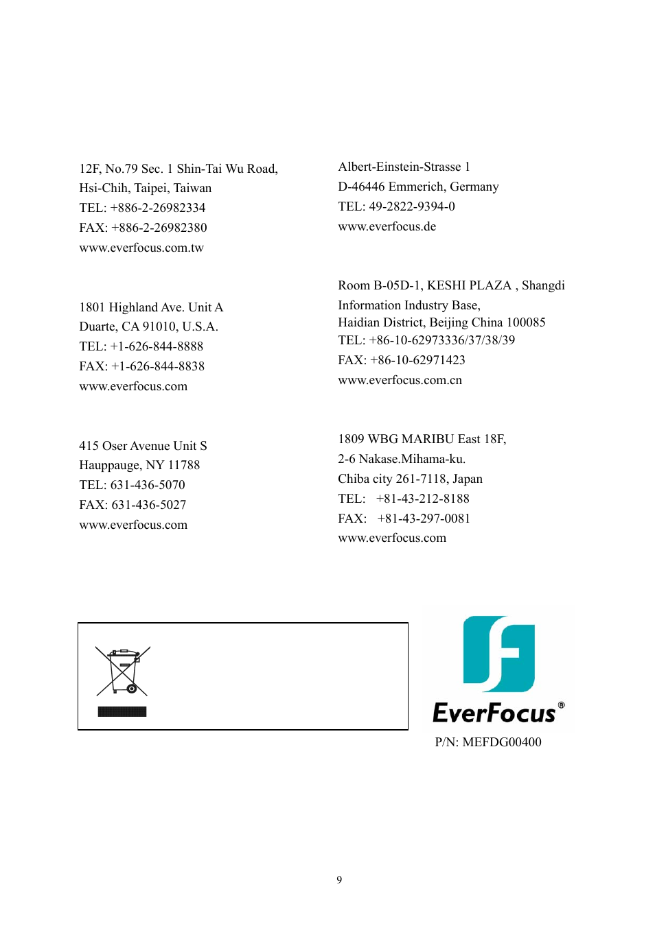 Everfocus electronics corp | EverFocus EFD300 User Manual | Page 10 / 10