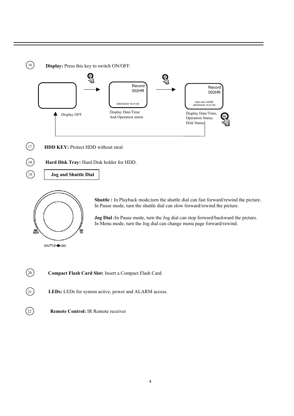 Display: press this key to switch on/off | EverFocus DVR-100H User Manual | Page 10 / 55