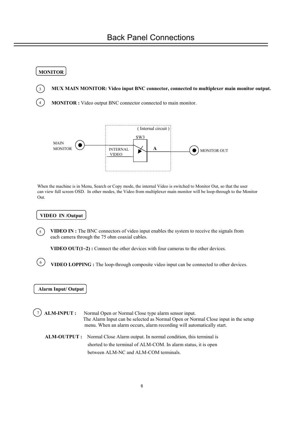 Back panel connections | EverFocus DVR-100H User Manual | Page 12 / 55