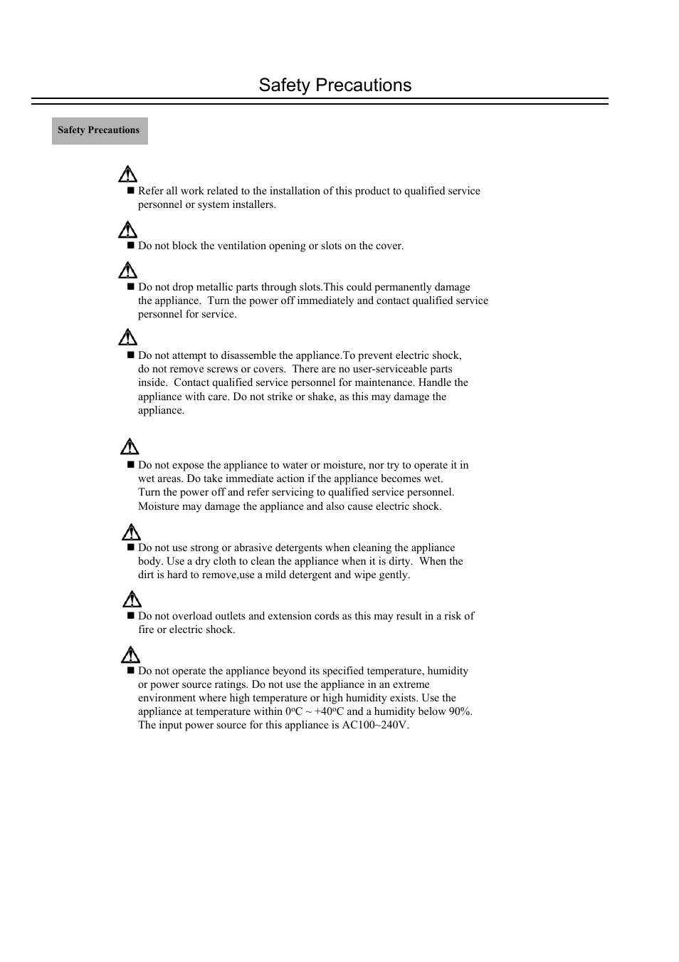 Safety precautions | EverFocus DVR-100H User Manual | Page 2 / 55