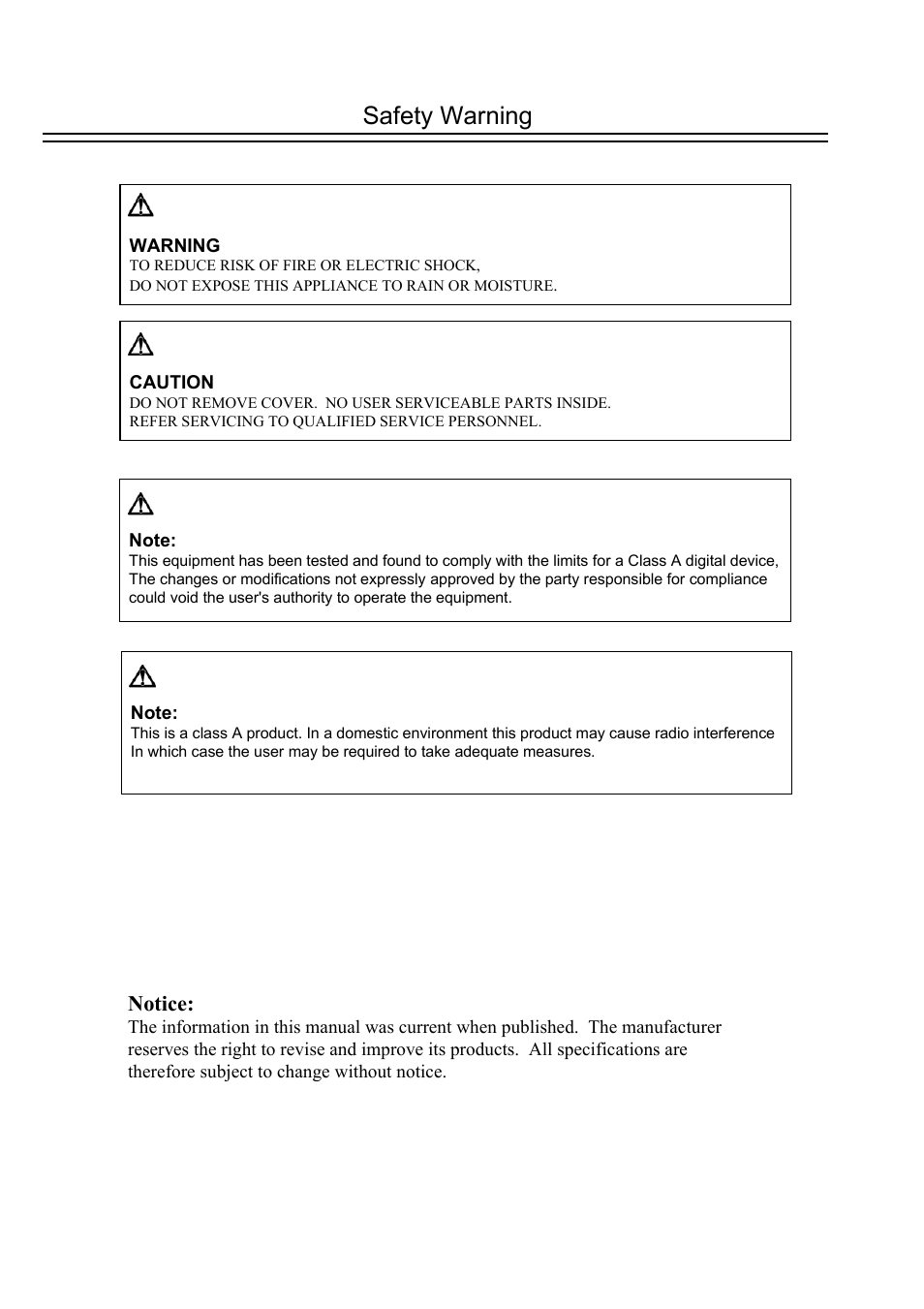 Safety warning | EverFocus DVR-100H User Manual | Page 3 / 55