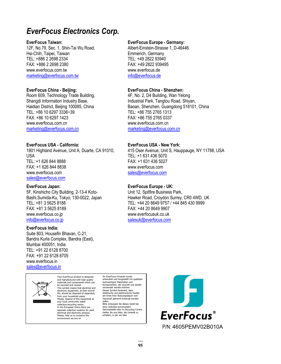 Everfocus electronics corp | EverFocus EMV200 User Manual | Page 102 / 102