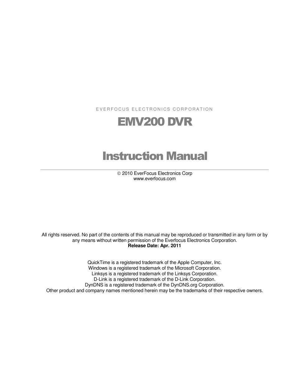 Emv200 dvr instruction manual | EverFocus EMV200 User Manual | Page 2 / 102