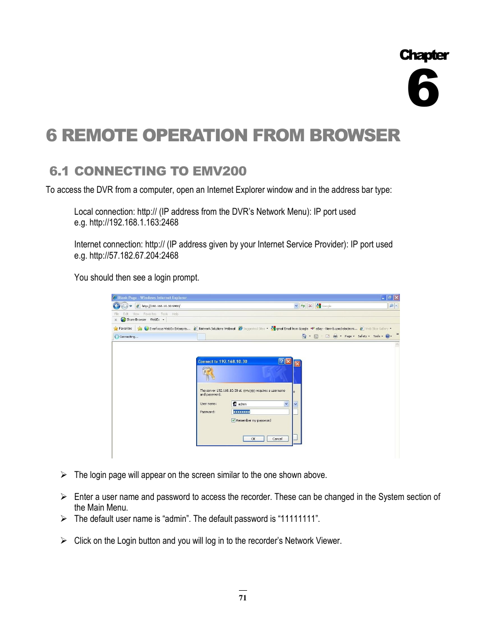 6 remote operation from browser, Chapter | EverFocus EMV200 User Manual | Page 78 / 102