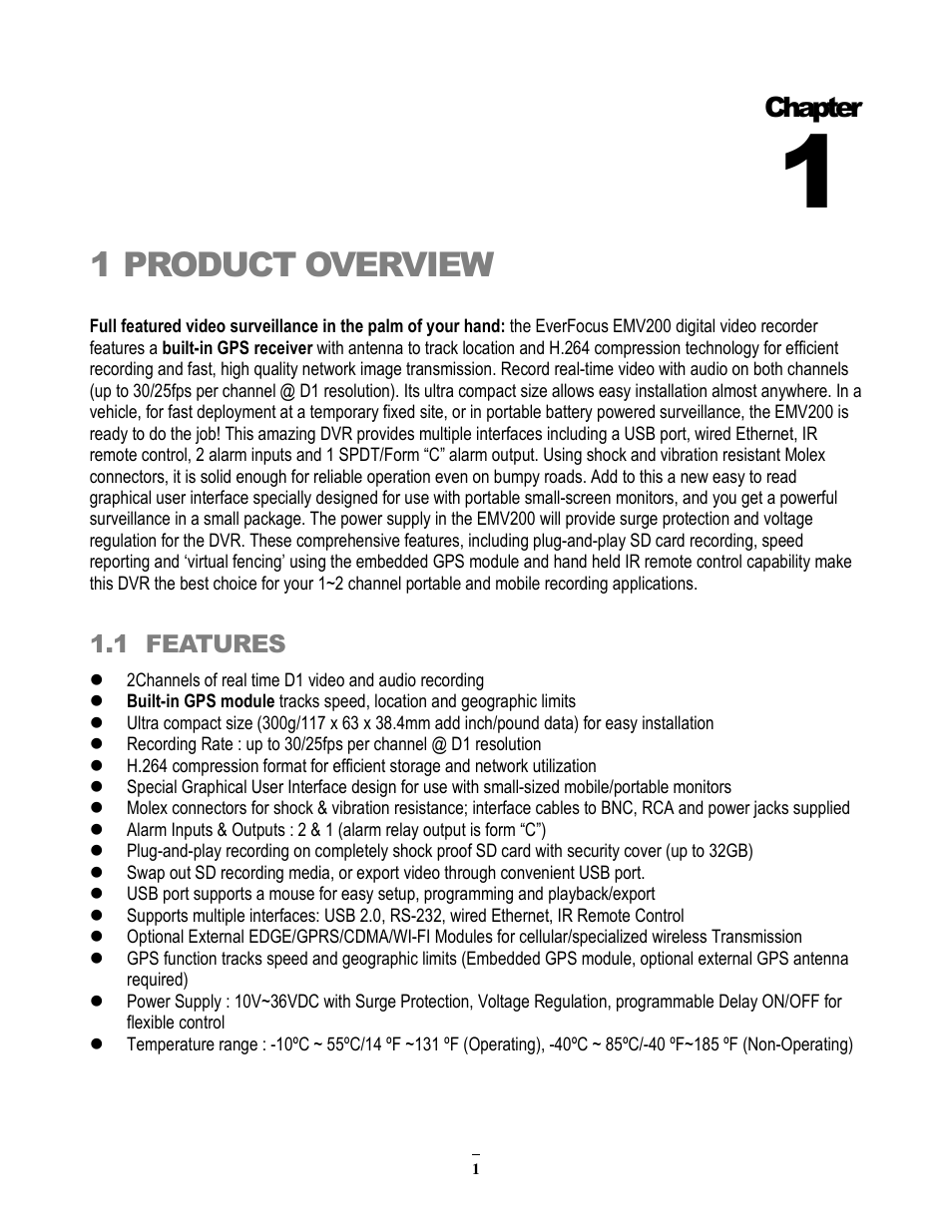 1product overview, Chapter | EverFocus EMV200 User Manual | Page 8 / 102
