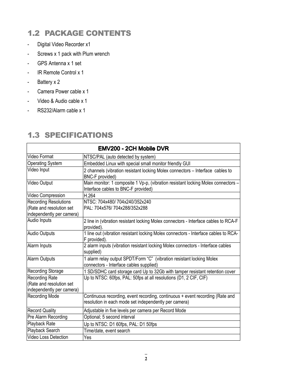 2 package contents, 3 specifications | EverFocus EMV200 User Manual | Page 9 / 102
