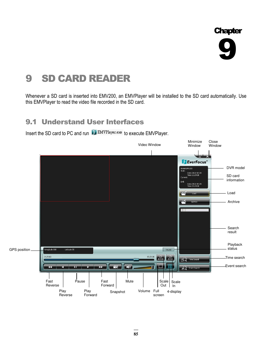 9 sd card reader, Chapter, 1 understand user interfaces | EverFocus EMV200 User Manual | Page 92 / 102