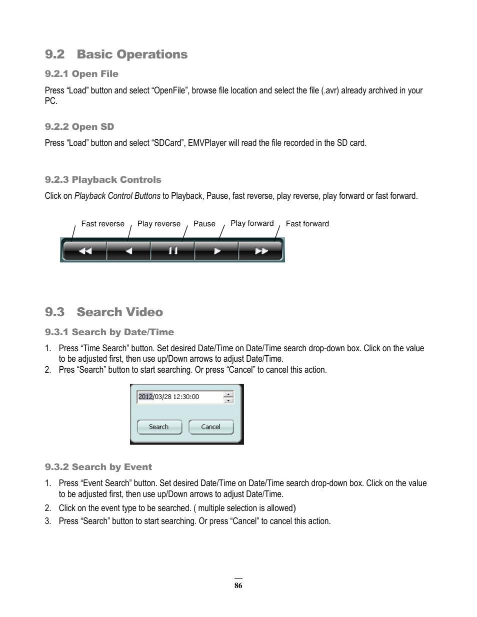 2 basic operations, 3 search video | EverFocus EMV200 User Manual | Page 93 / 102