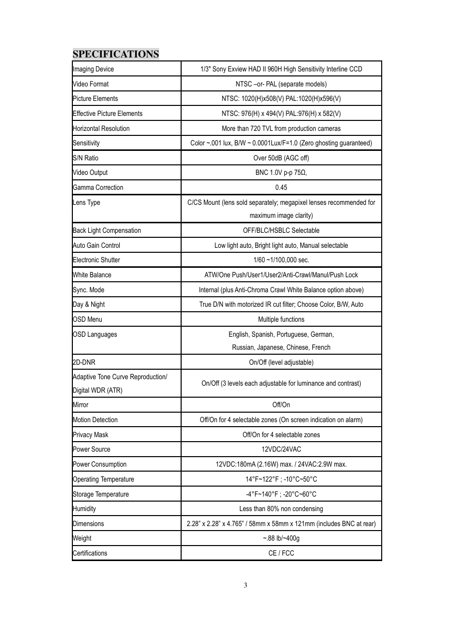 Specifications | EverFocus EQ700 User Manual | Page 4 / 8