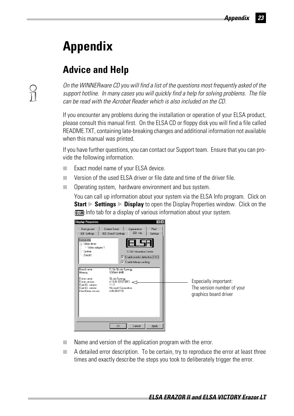 Appendix, Advice and help | ELSA Erazor II User Manual | Page 29 / 42