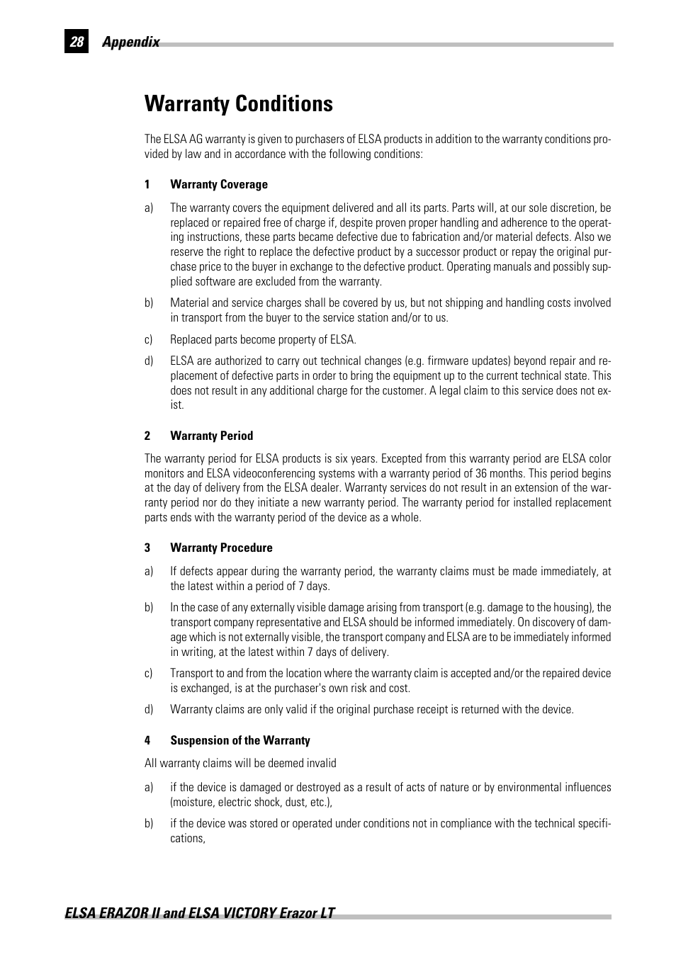 Warranty conditions | ELSA Erazor II User Manual | Page 34 / 42