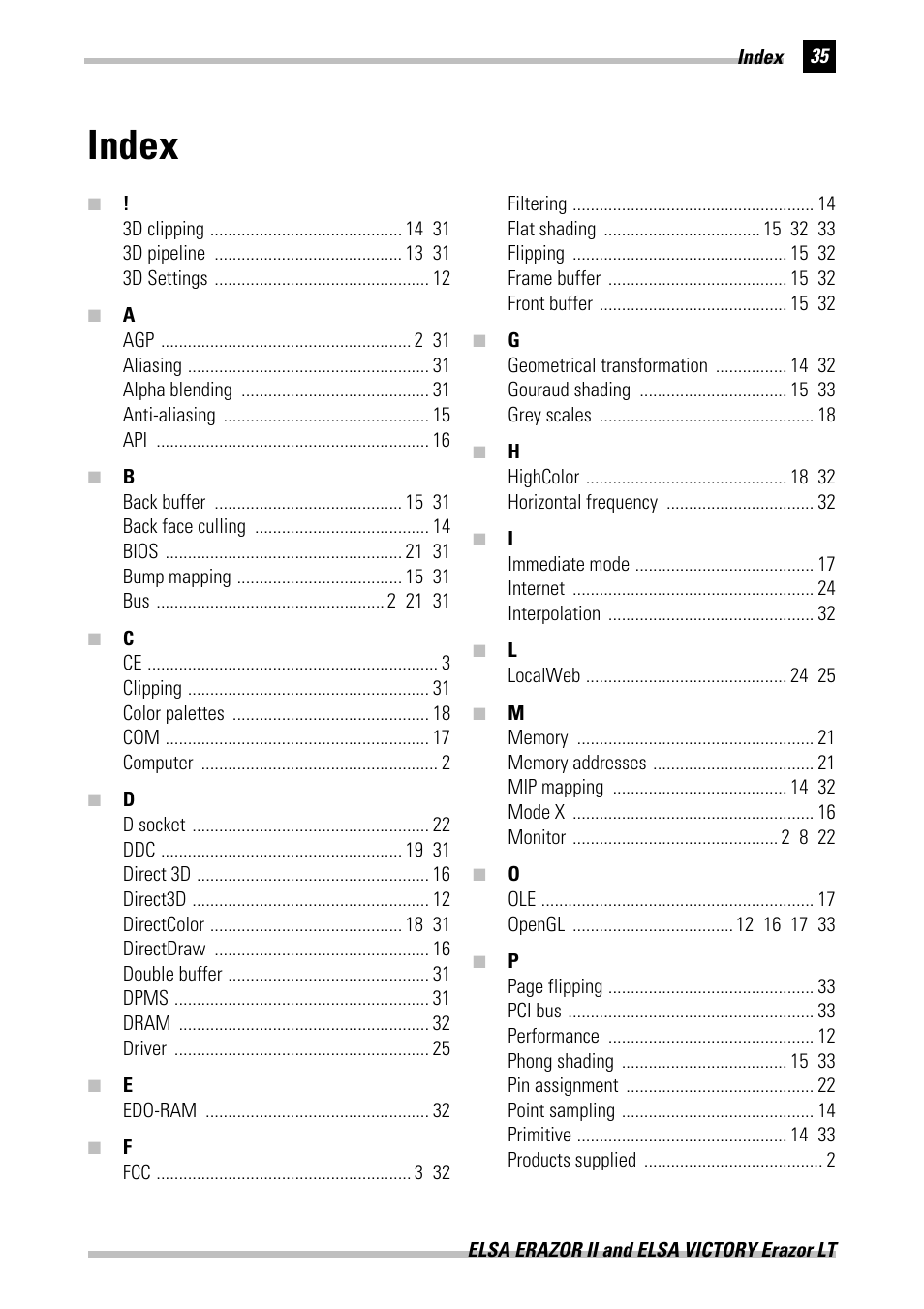 Index | ELSA Erazor II User Manual | Page 41 / 42