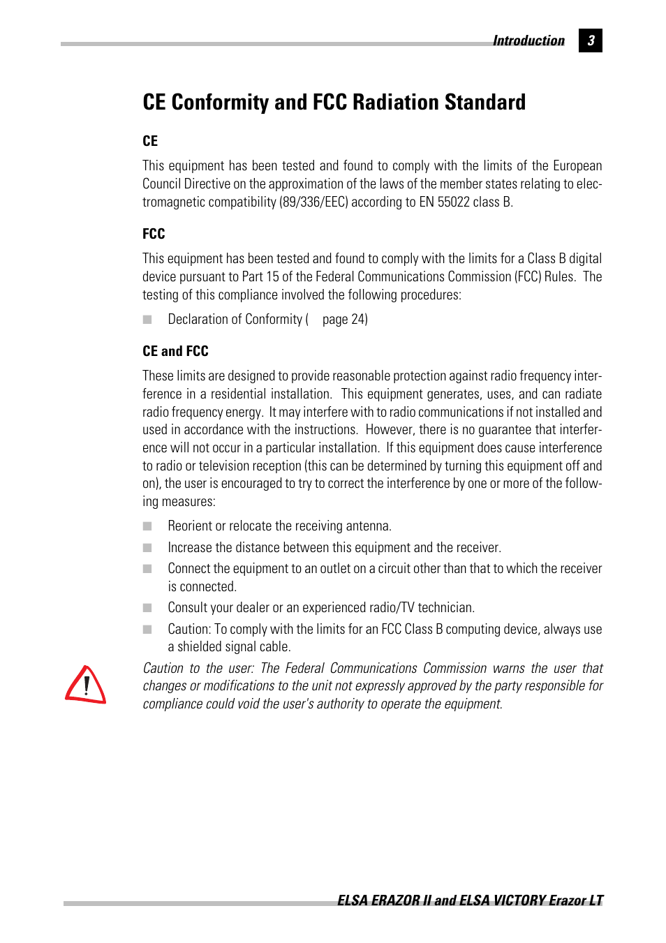 Ce conformity and fcc radiation standard | ELSA Erazor II User Manual | Page 9 / 42