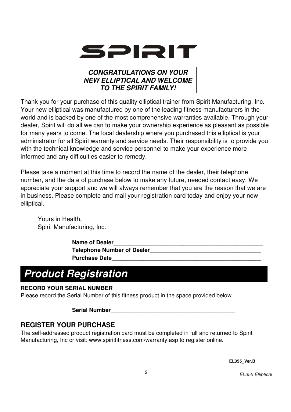 Product registration | ESPRIT EL355 User Manual | Page 3 / 21
