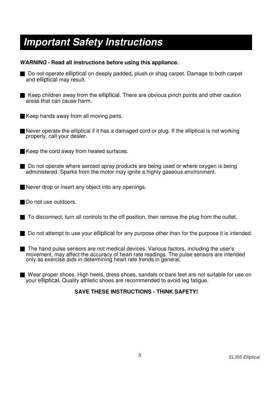 Important safety instructions | ESPRIT EL355 User Manual | Page 4 / 21