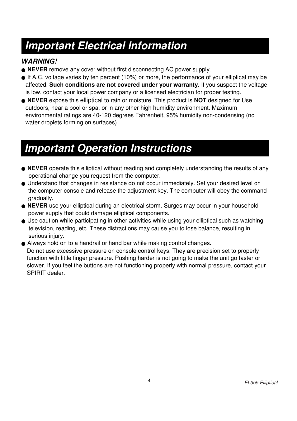 Important electrical information, Important operation instructions | ESPRIT EL355 User Manual | Page 5 / 21