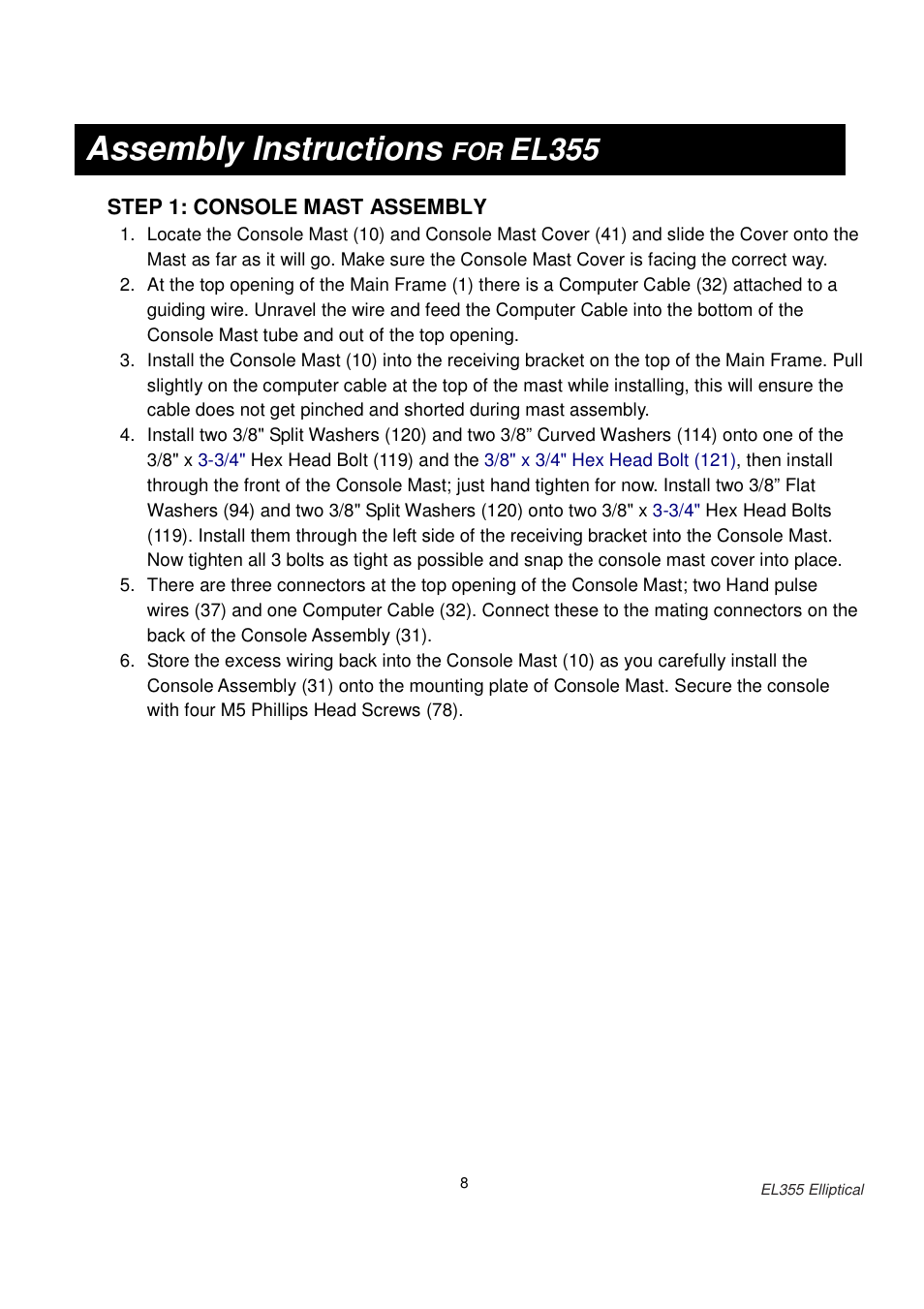 Assembly instructions, El355 | ESPRIT EL355 User Manual | Page 9 / 21