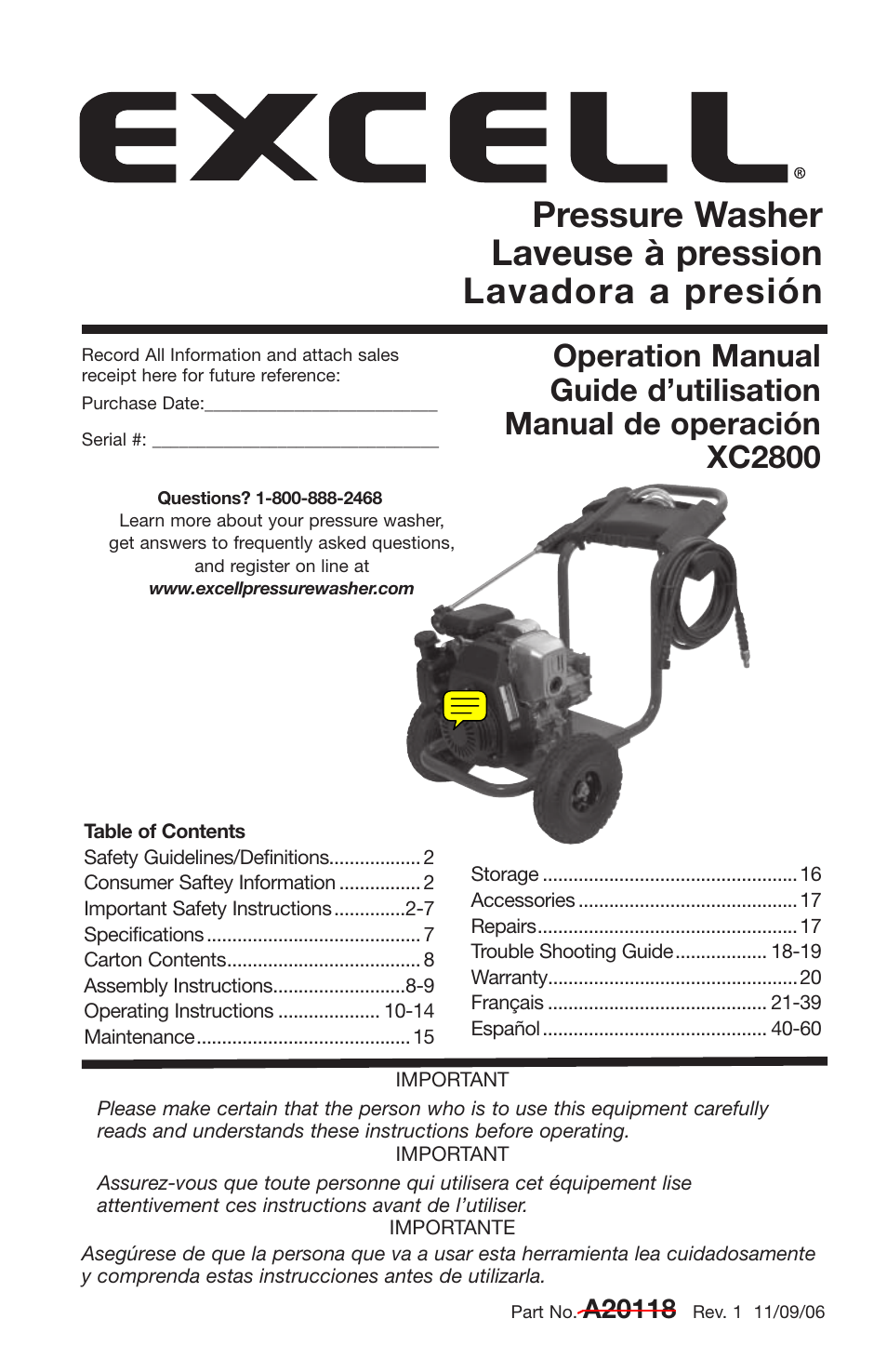 Excello Products Company XC2800 User Manual | 60 pages
